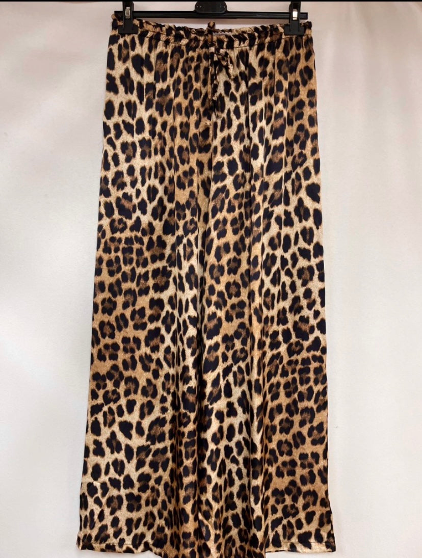 Pantalon large soie léopard KENY