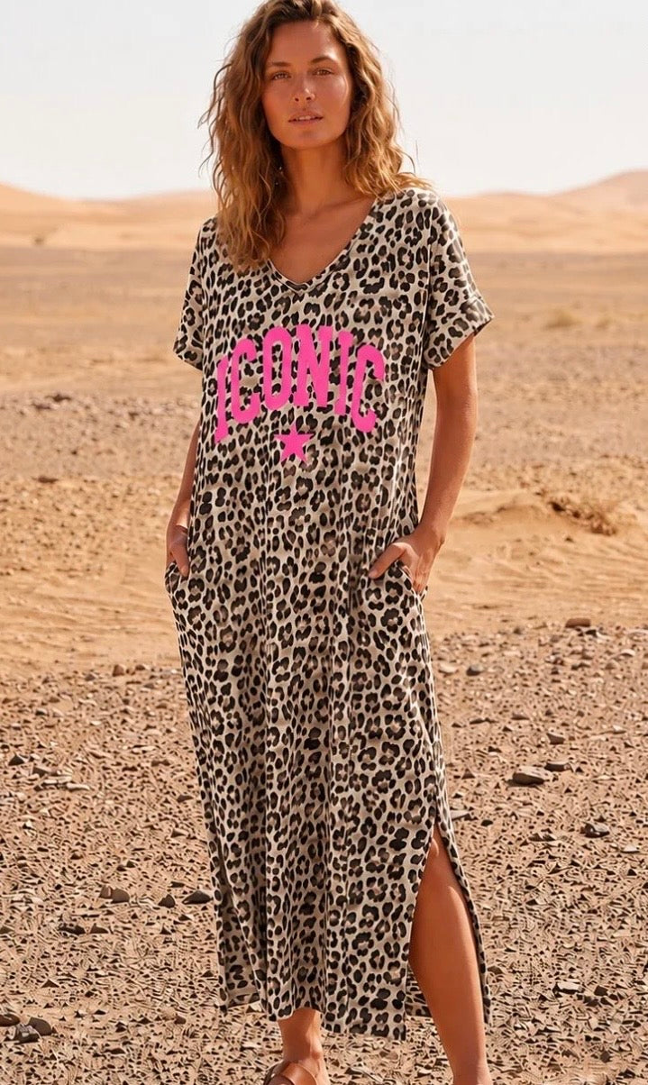 Robe Longue Léopard ICONIC 🩷🌵 – Maxi Dress Coton Boho Western