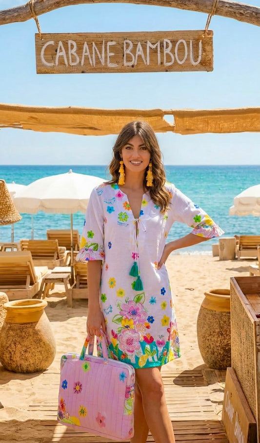 Sac Boho Rose Floral IDYLLE – Coton Lavable | Sac de Plage Hippie Chic | Resort Été