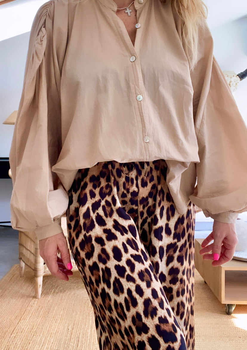 Pantalon large soie léopard KENY
