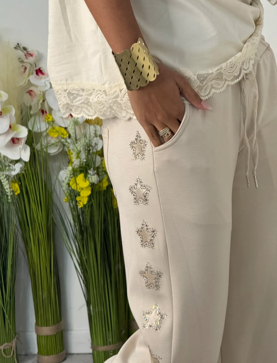 Pantalon beige étoiles LESLIE