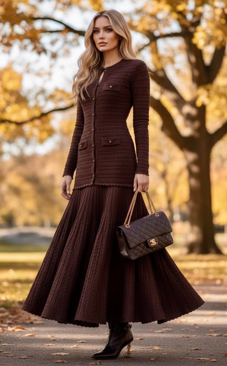Robe Longue Bi-Matière Chocolat KEYTON