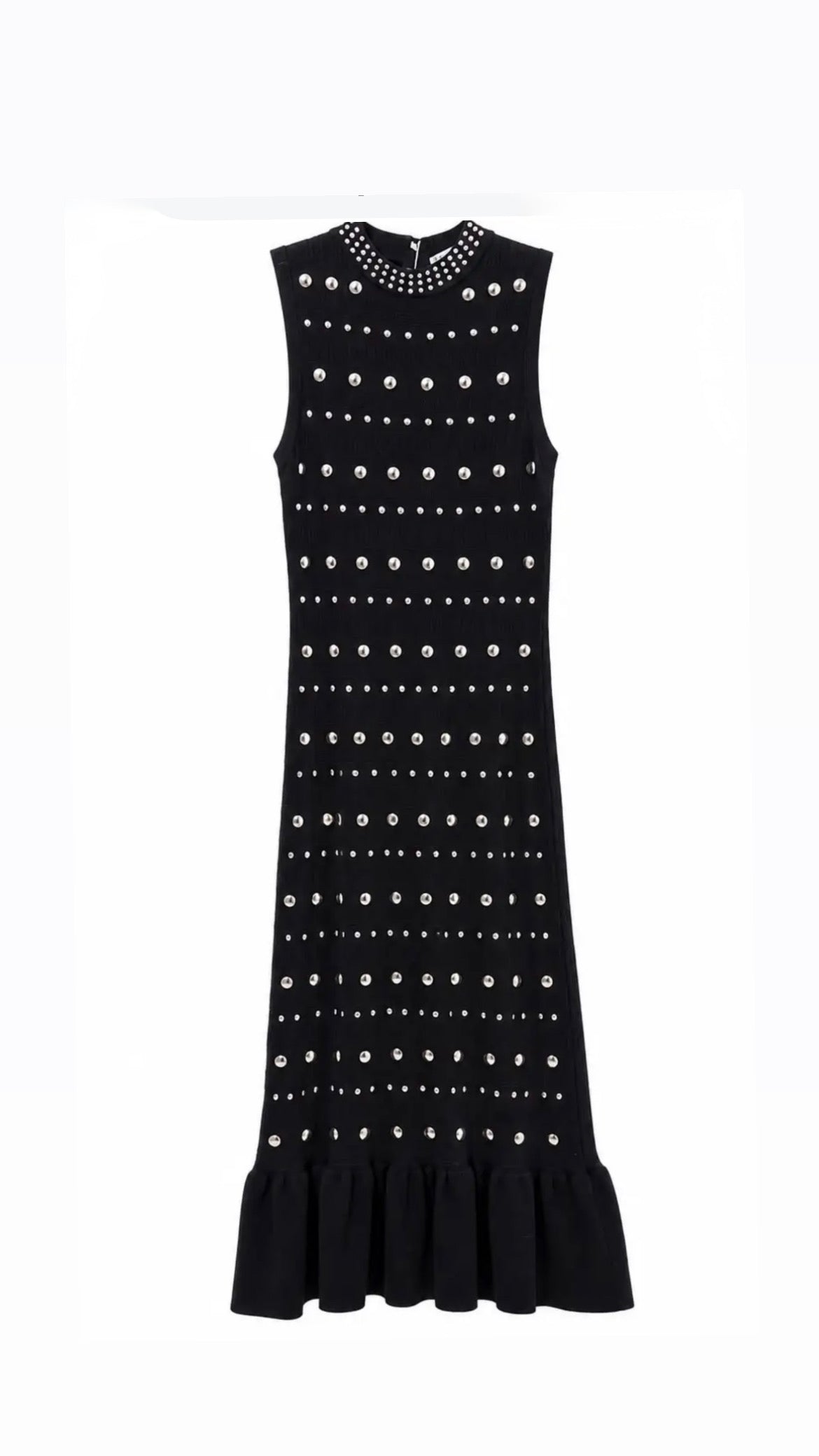 Robe Longue Noire Cloutée SANDRA Clous Métalliques