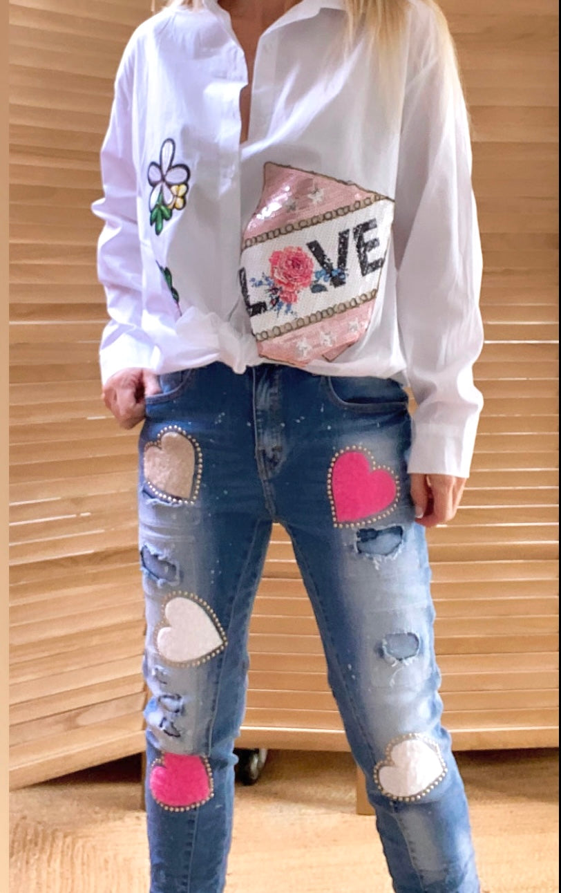 MANON pink/beige used heart jeans