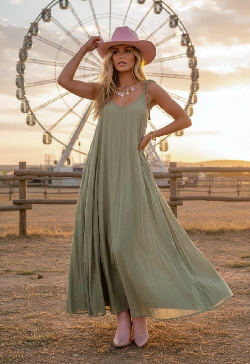 🌸 Robe Longue Boho SWANNY | Coton Fluide & Bretelles à Nouer 🌿