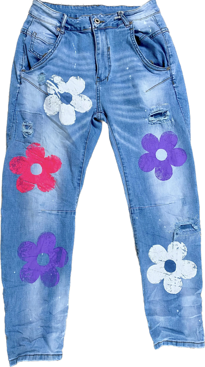 Jean fleurs used MARGOT violet 4 tailles