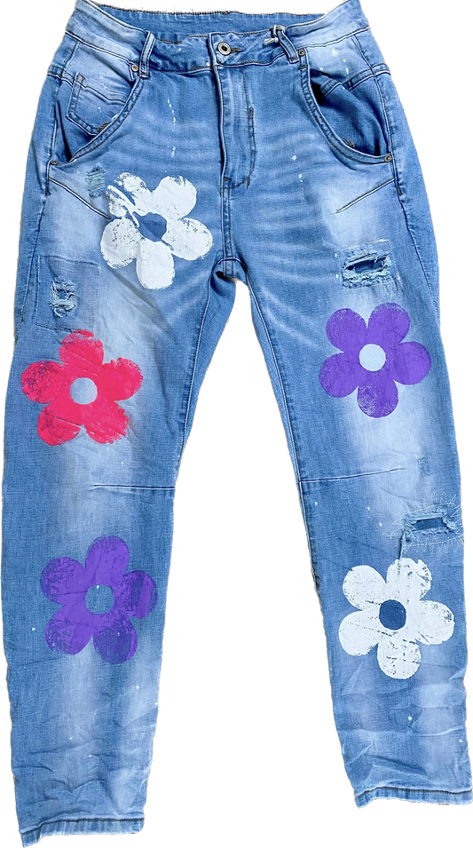 Jean fleurs used MARGOT violet 4 tailles