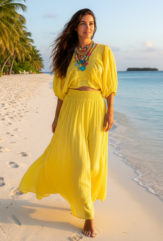 Ensemble top et jupe jaune SANDRA