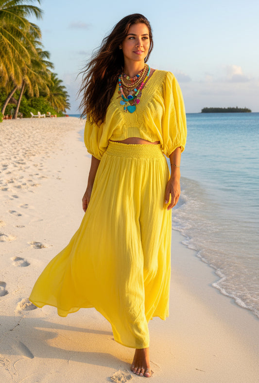 Ensemble top et jupe jaune SANDRA