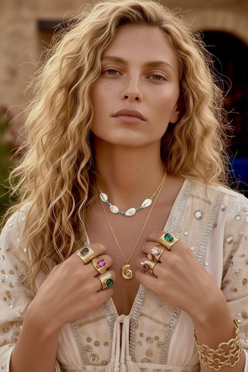 Collier Double Rang Coquillages & Turquoise OCEANA | Style Bohème plage