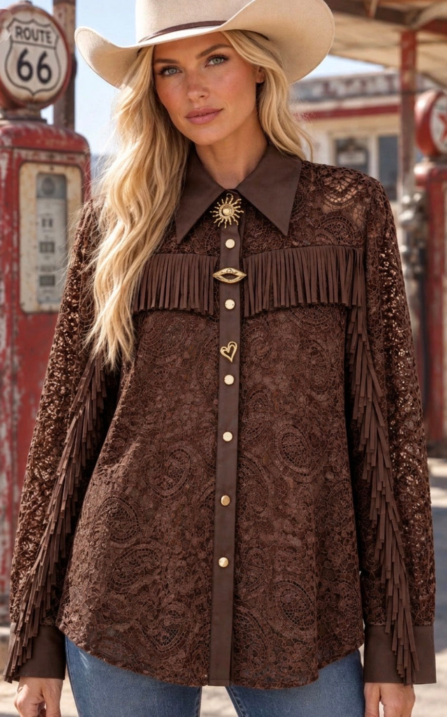 TALULAH – Chemise western femme en dentelle à franges