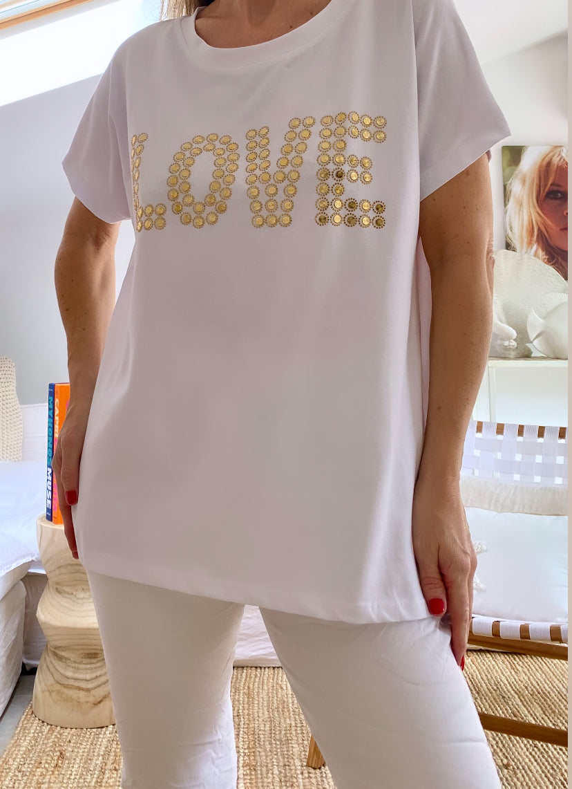 Tee-shirt blanc col rond LOVE