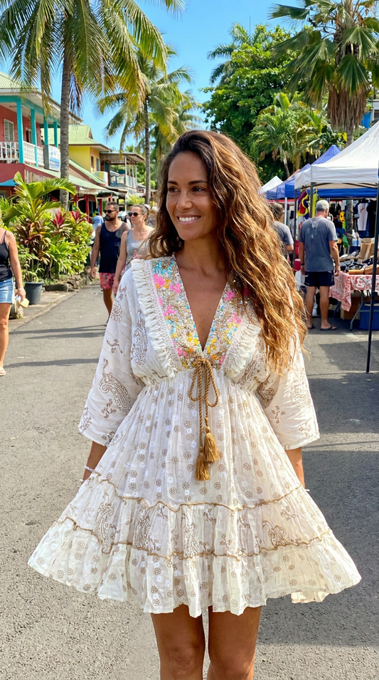 Vestido túnica de lentejuelas beige SIYA