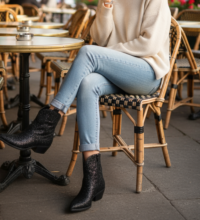 Boots noires pailletées LOLA