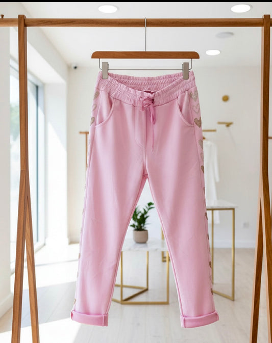 Pantalon SANTA cœurs argentés