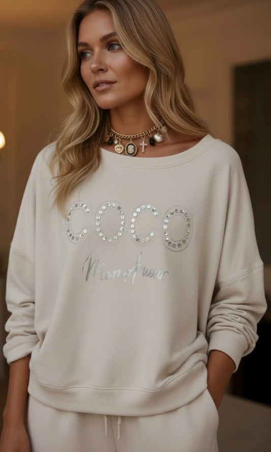 Sweat COCO Mon Amour Pailleté ✨ Noir ou Beige