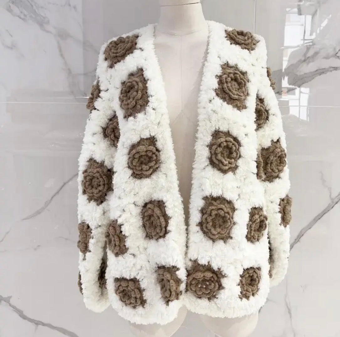 Gilet WINTER en maille chenille crème & taupe