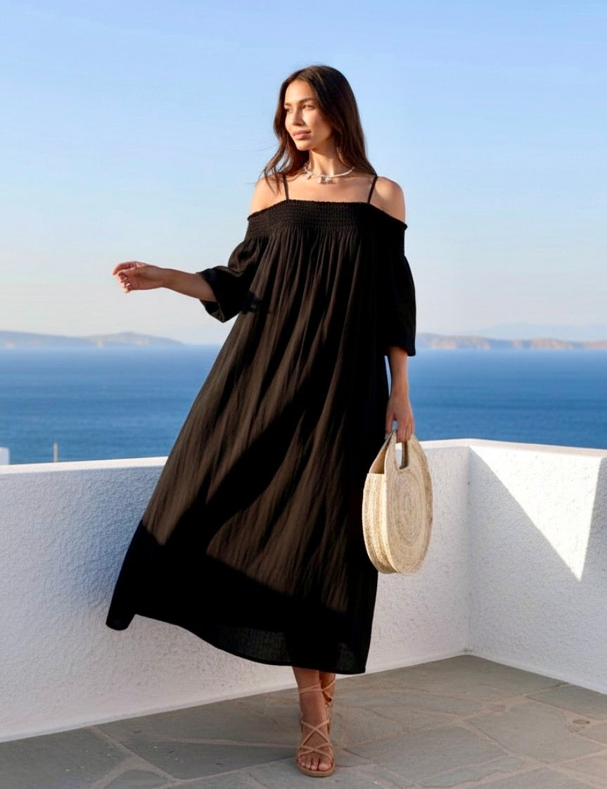 Robe Épaules Dénudées ISABELLA – gaze de Coton Italien | Taille Unique