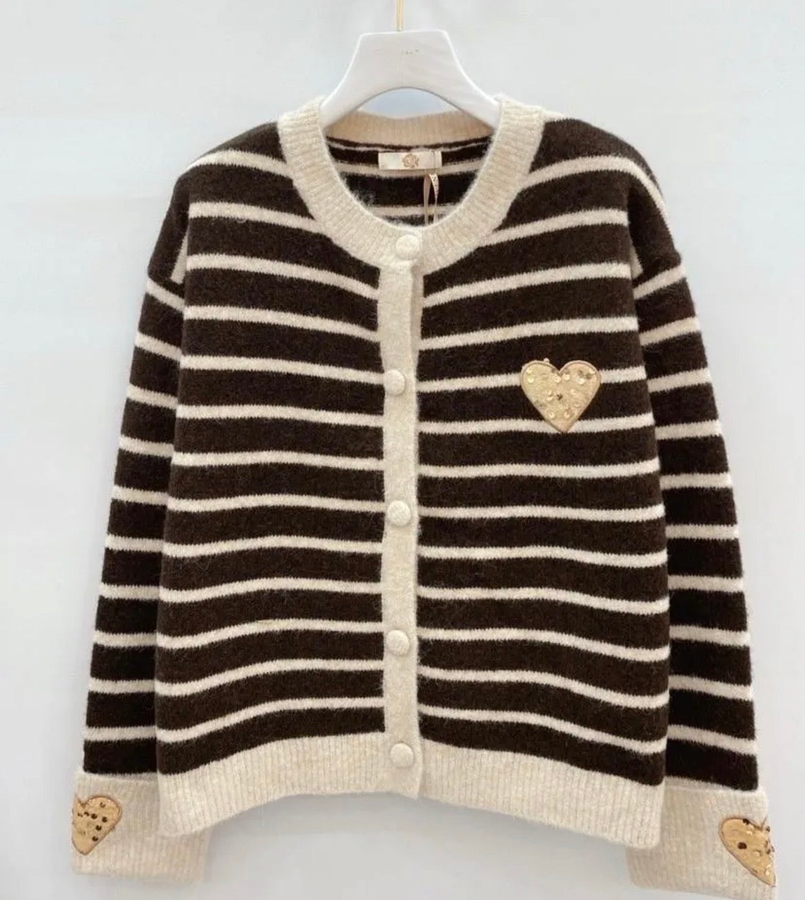 Gilet Marinière Chocolat Cœurs Paillettes – NICOLE