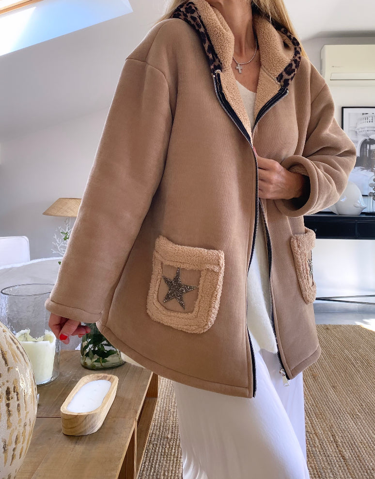 Veste beige  douillette en  velours KELLY