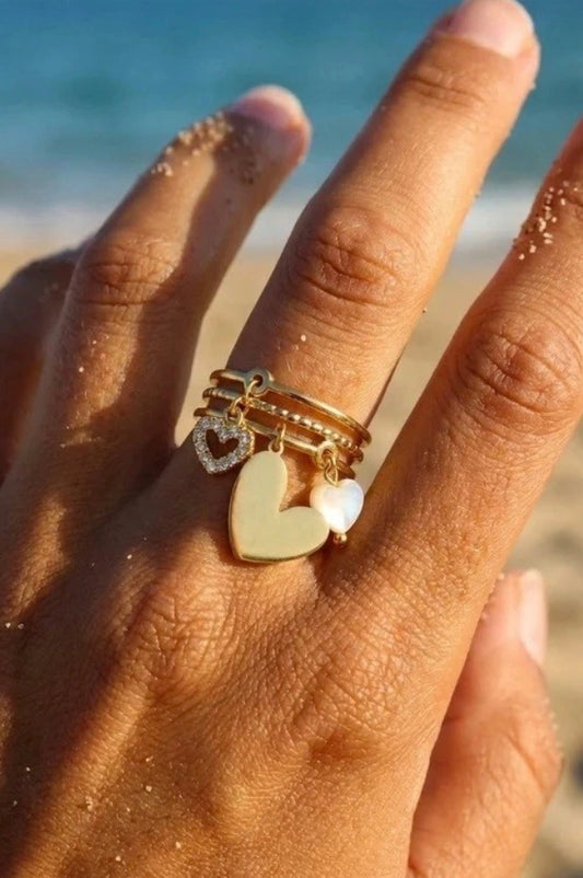 Bague Breloques Cœurs CLÉO – Multirang Dorée ✨💛