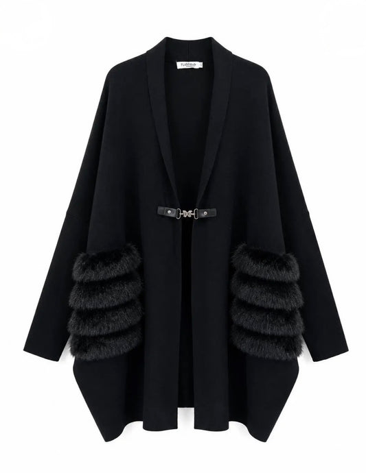 Gilet cape Oversize Poches Fausse Fourrure HÉLÈNE