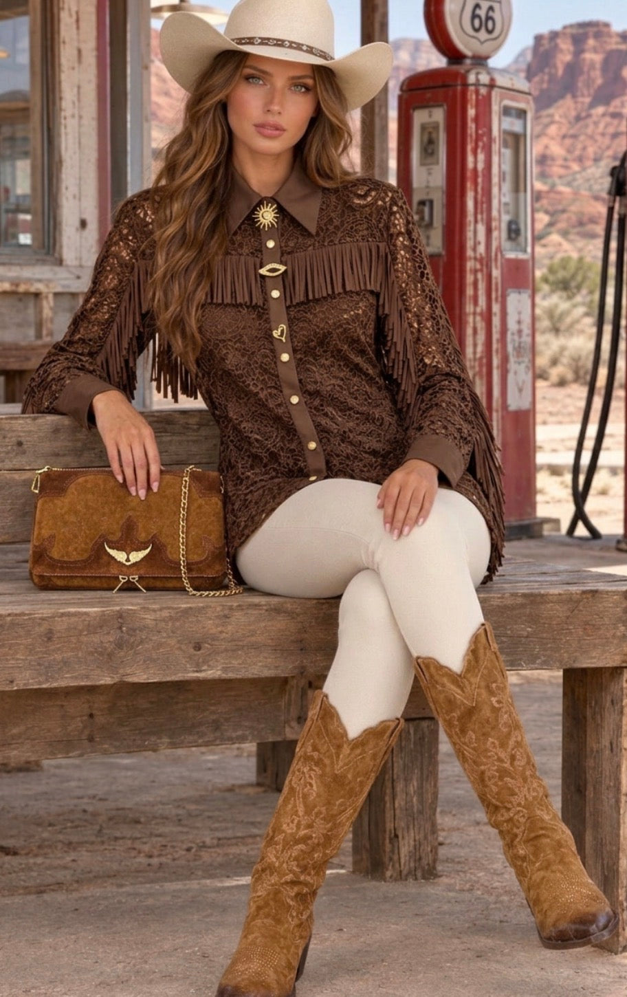 TALULAH – Chemise western femme en dentelle à franges