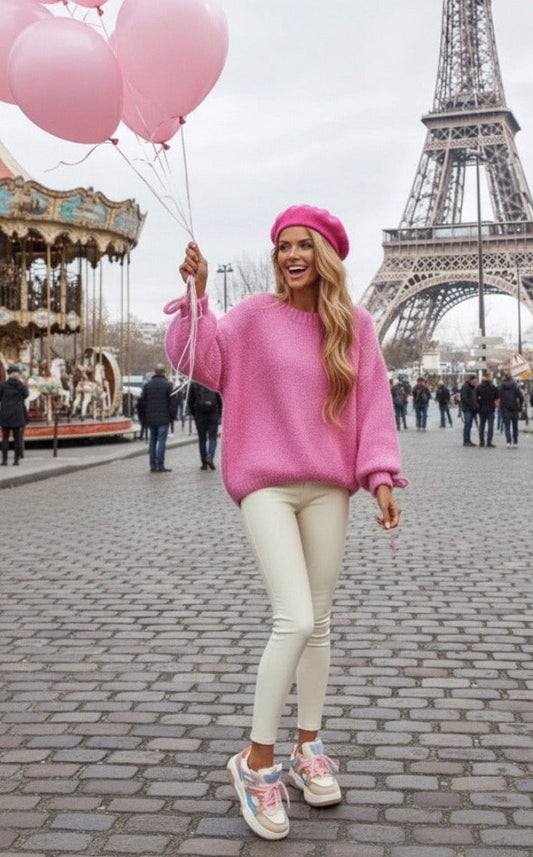 Pull JULIETTE Rose laine Douce, Manches Ballon 🩷