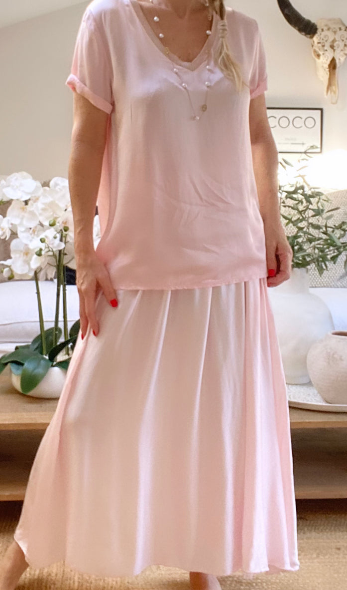 Pastel pink silk skirt MILA