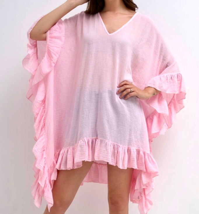 Poncho à volants SIA rose