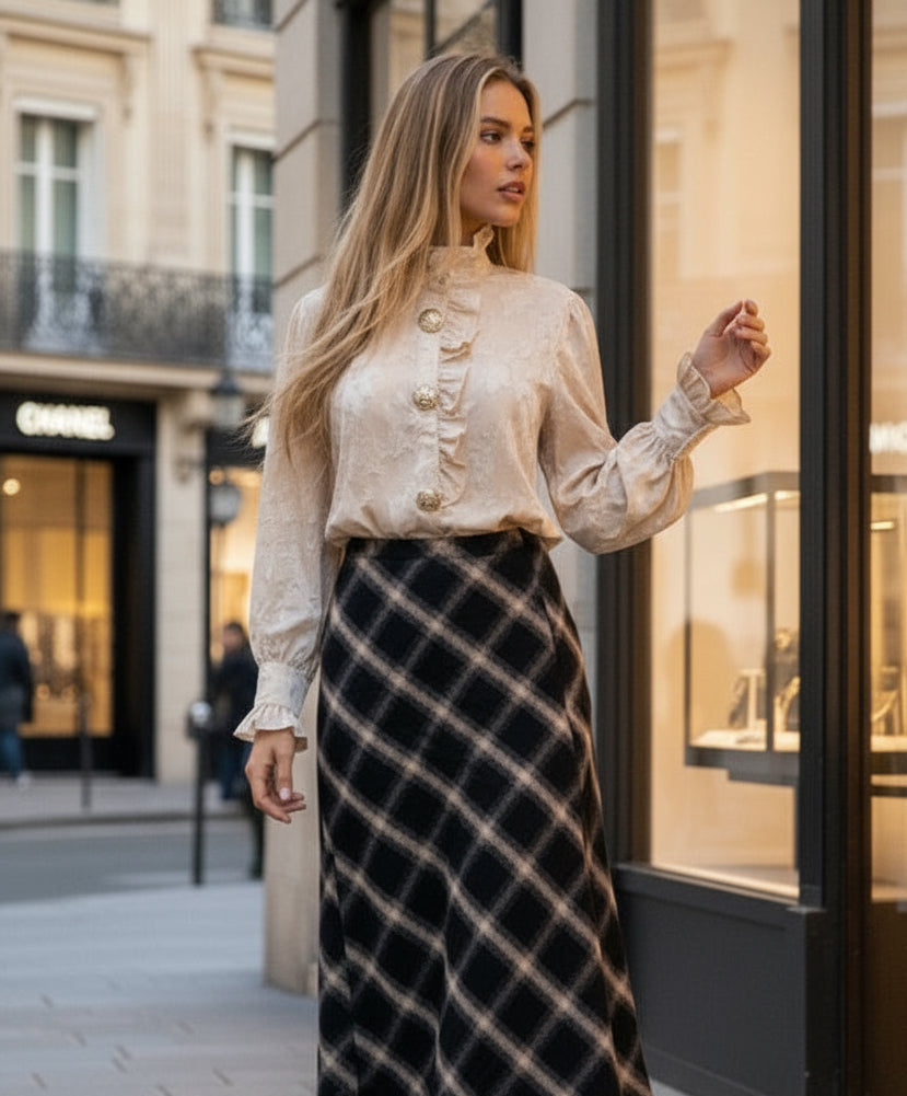 Jupe longue carreaux et dentelle LADY