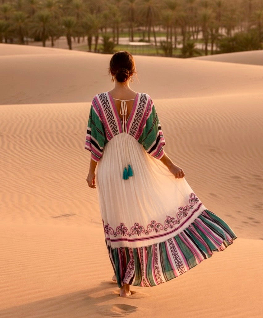Robe longue bohème LAURENA - coupe 🦋 manches papillon