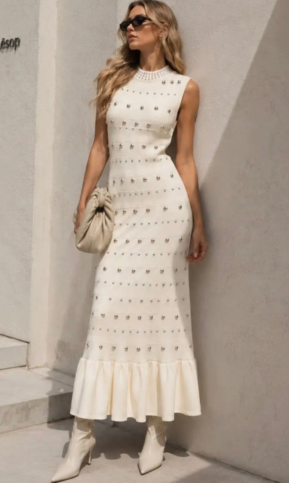 Robe Longue sirène SANDRA Clous argents