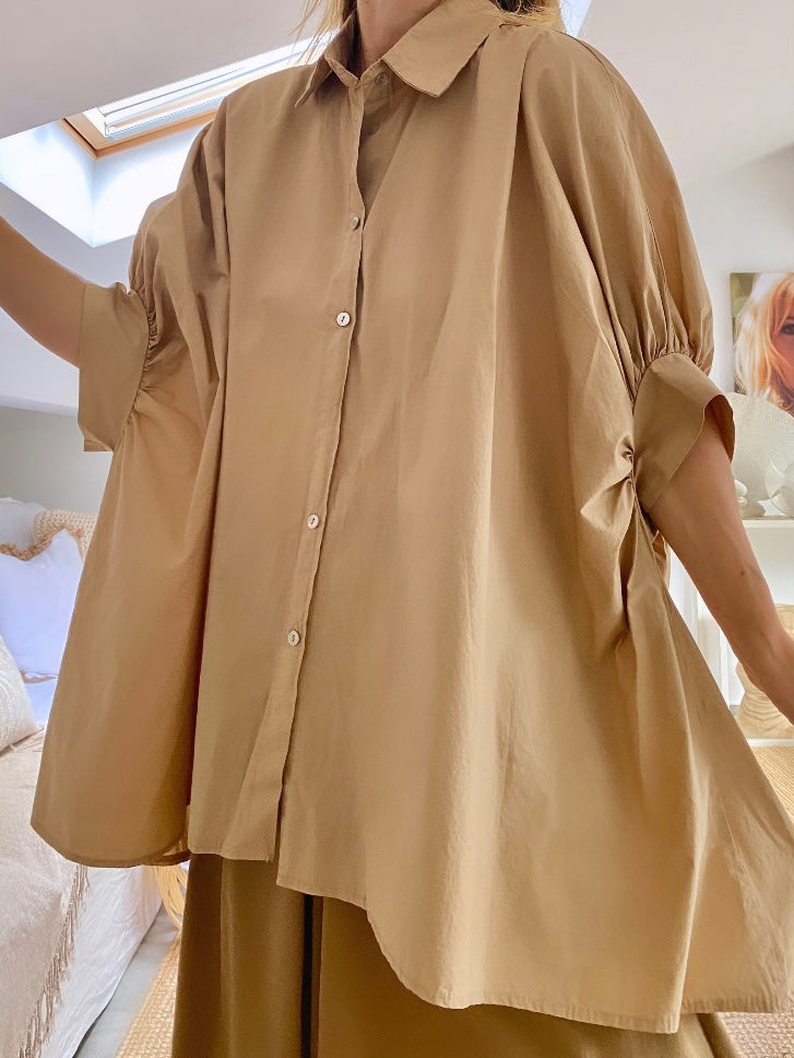 POPY camel poplin oversized blouse