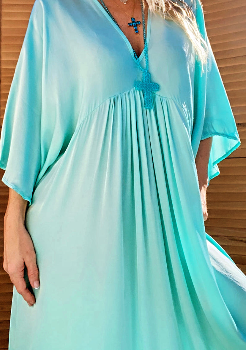Robe soie turquoise PRASLIN
