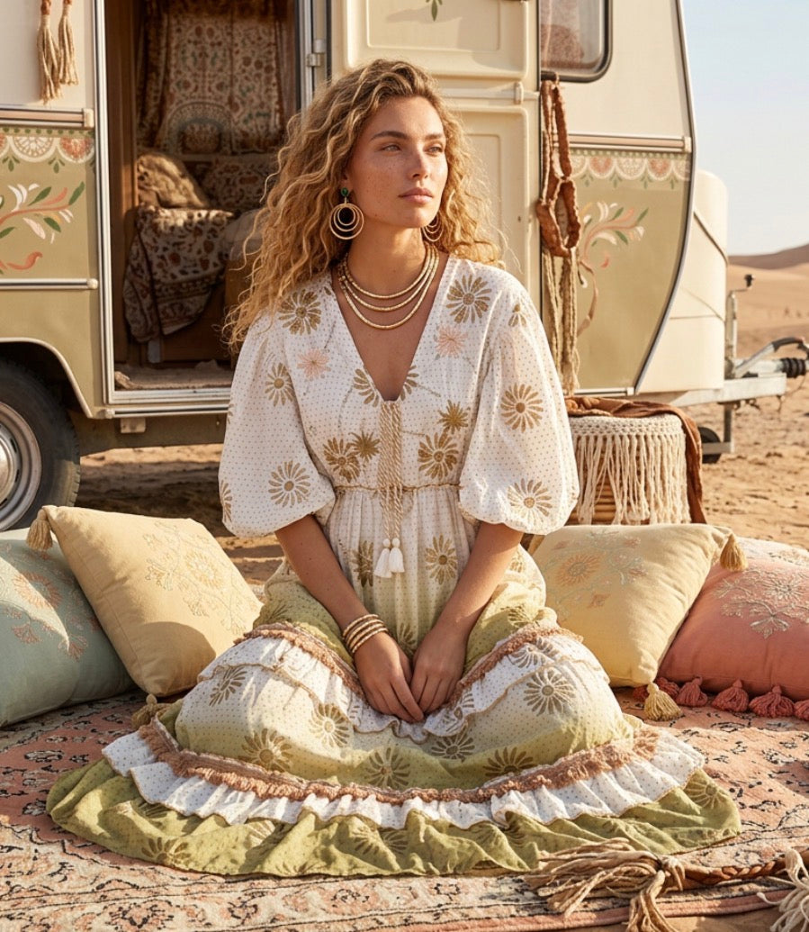 Robe Longue Carmen | Bohème Gipsy Tie & Dye - Perles & Sequins✨🌙 (Copie)