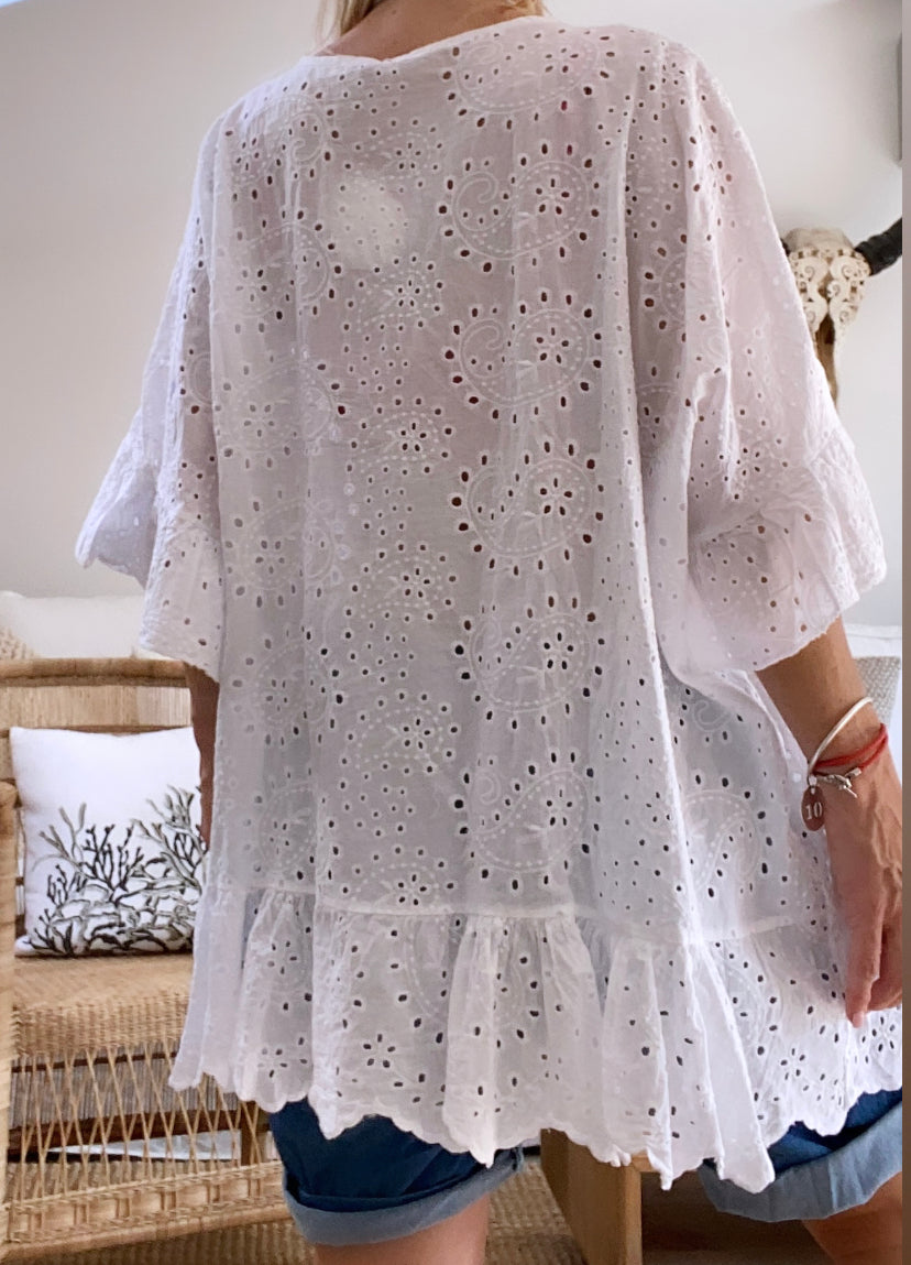 Tunique broderie anglaise blanche  BETTY