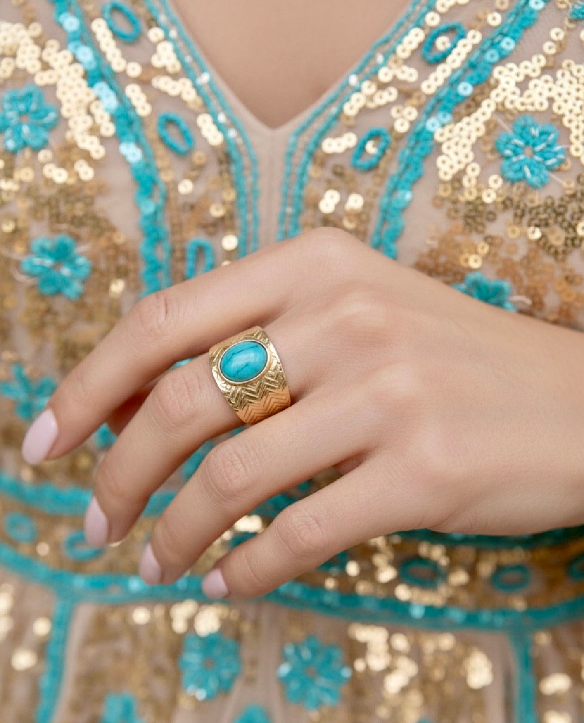 Bague Or & Turquoise SALAMA | Style Gypsy Bohème