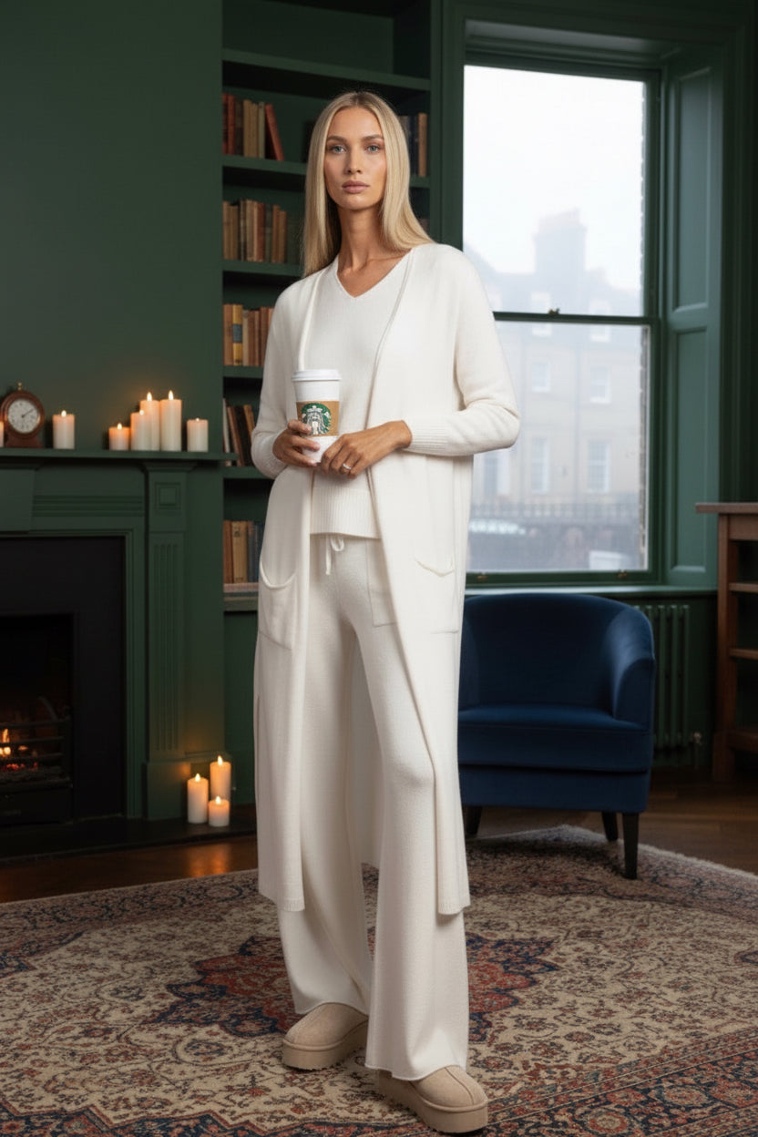 Gilet Long Crème CAMBRIDGE – Toucher Cachemire | Max & Enjoy Italie