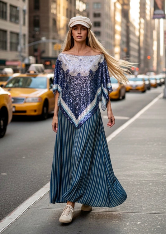 Jupe Perry 🇺🇸 Viscose Rayée Bleu Denim