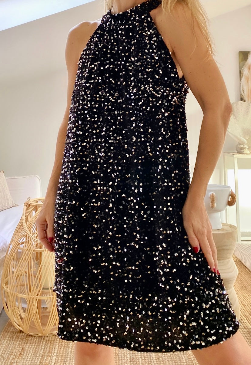 Robe velours sequins noire MADY