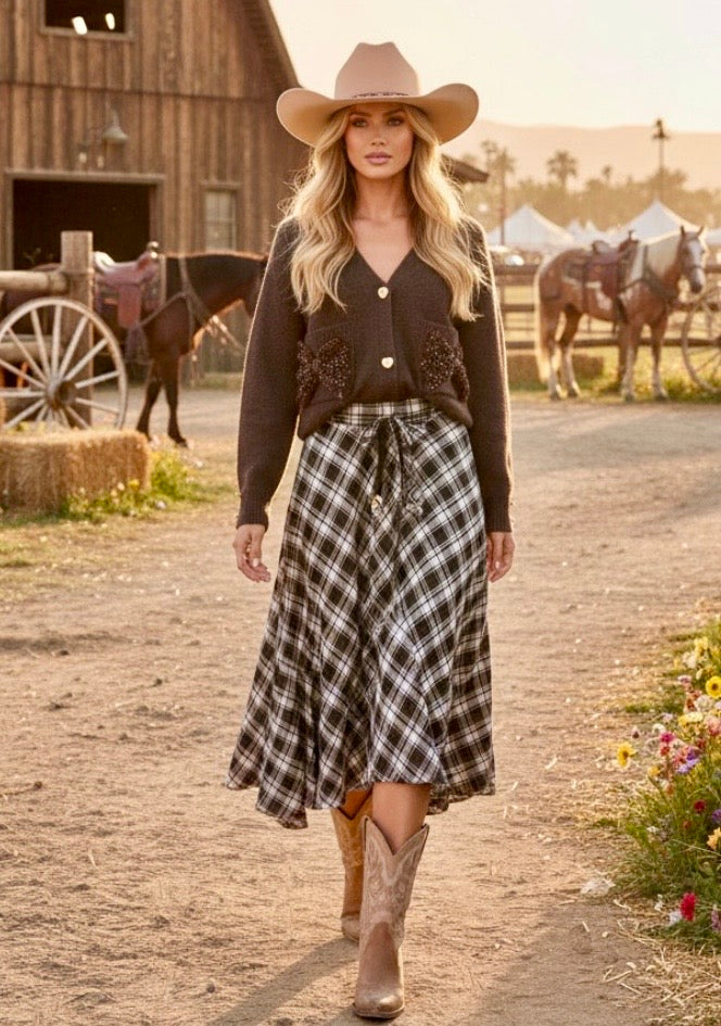 Jupe longue à carreaux MINDY – Style country Bohème