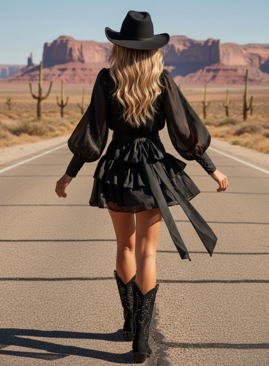 Robe Tunique Noire Boho SEDONA | Mousseline & Dentelle