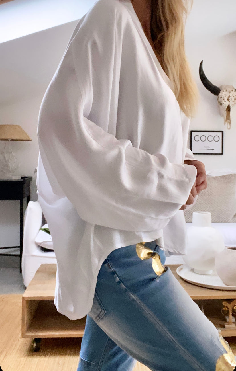 LENA white silk blouse