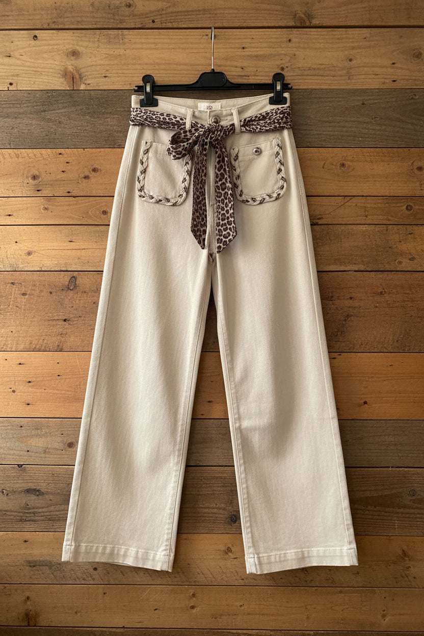 Jean Taille Haute Beige & Foulard Amovible RODÉO – Lilirose Cannes🤎