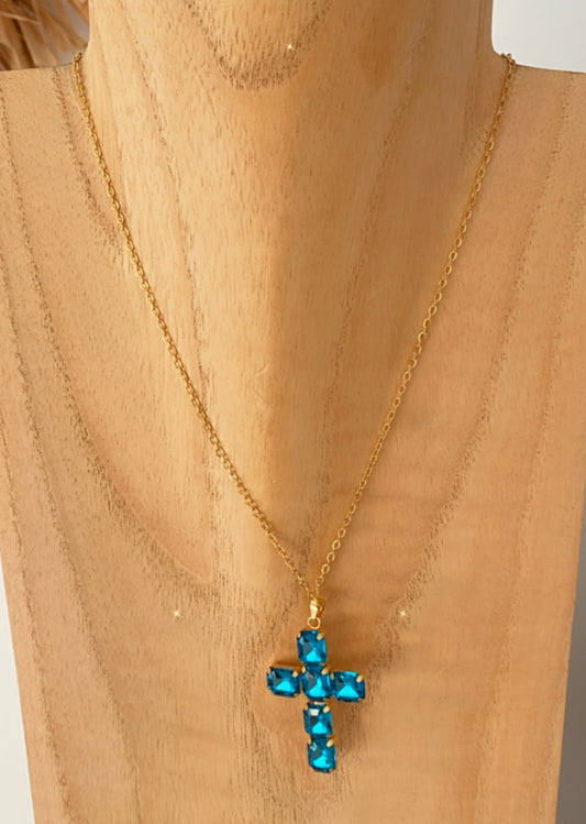 CRUZ turquoise rhinestone cross necklace