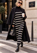 Load image into Gallery viewer, Robe longue marinière en maille noire col roulé CELINE
