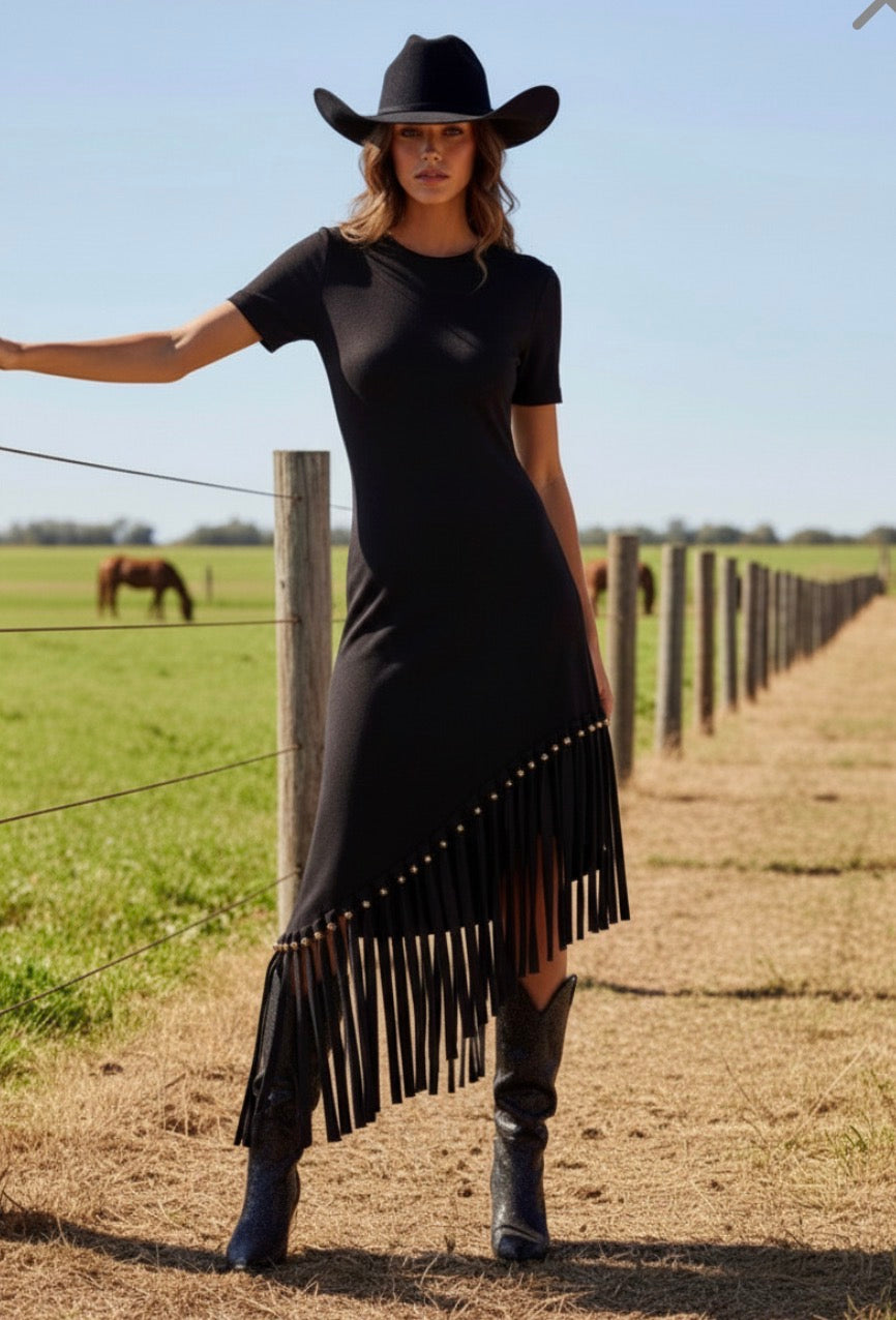 Robe Midi Franges Asymétrique CHEYENNE western Chic