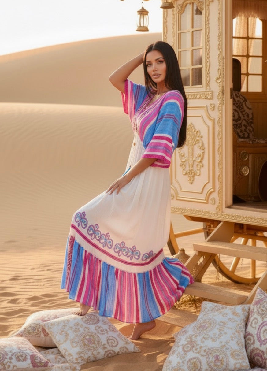 Robe longue bohème LAURENA - coupe 🦋 manches papillon