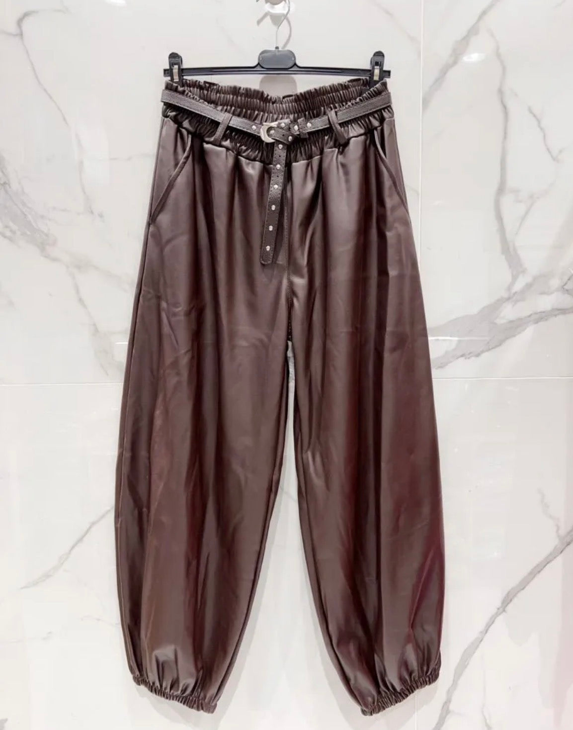 Pantalon Barrel Simili Cuir Chocolat NATY